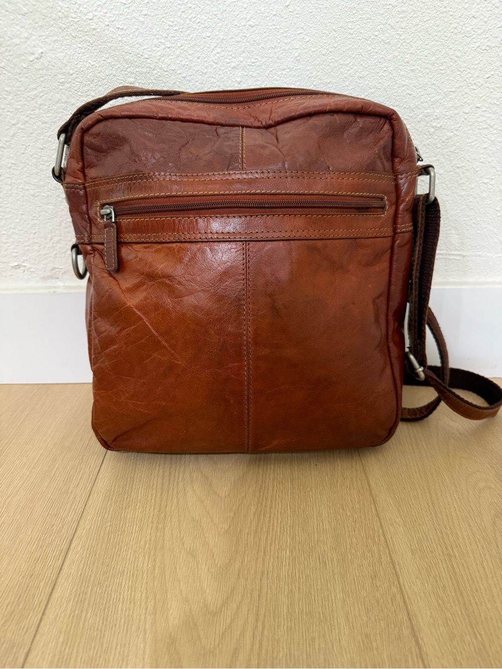 Jack Georges Genuine Leather Crossbody Messenger Bag Cognac Brown Vintage
